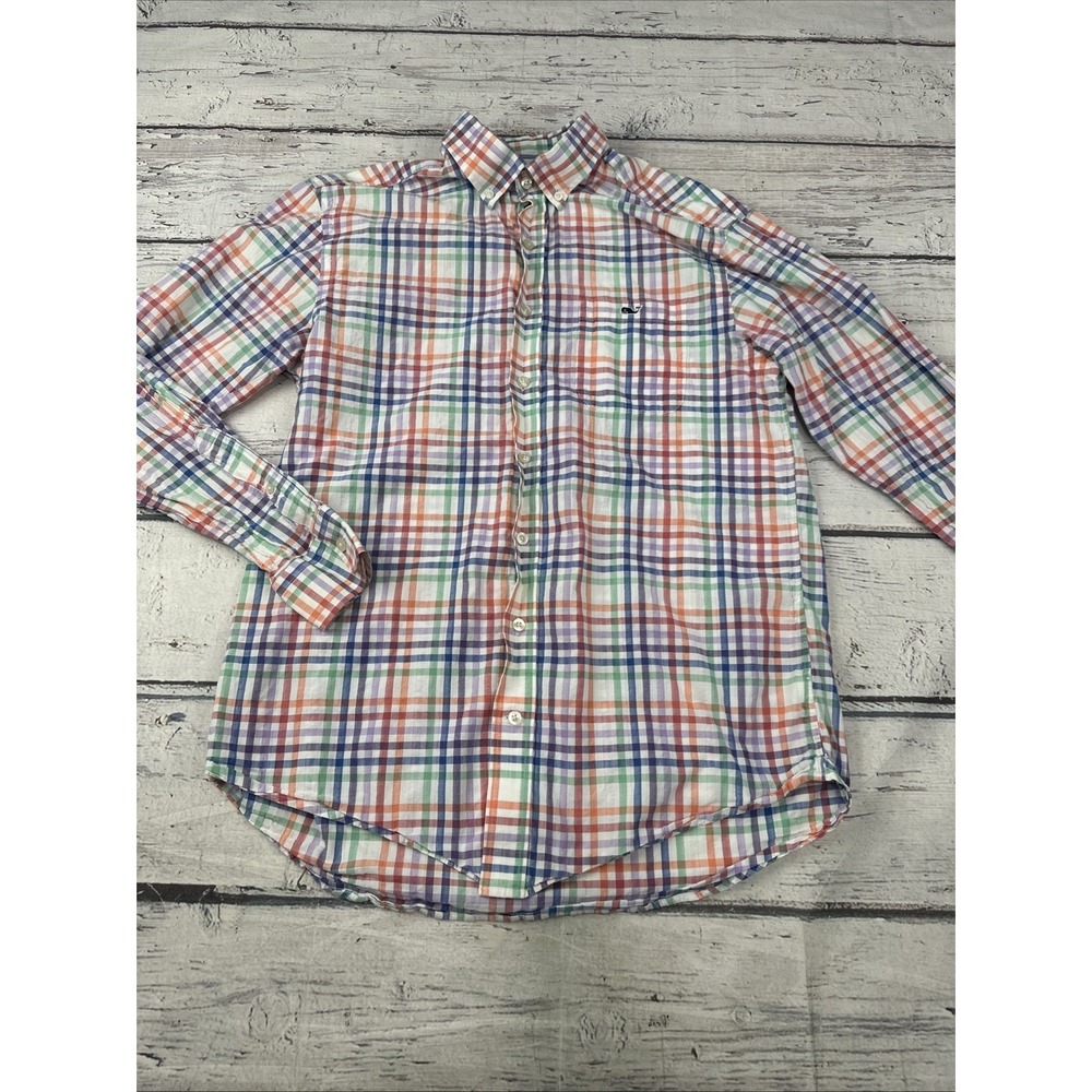 Vineyard Vines Shirt Mens Medium Pastel Plaid   Fit Tucker Long Sleeve Cotton
